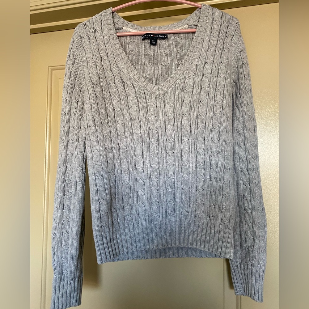 Tommy Hilfiger V Neck Cable Knit Sweater